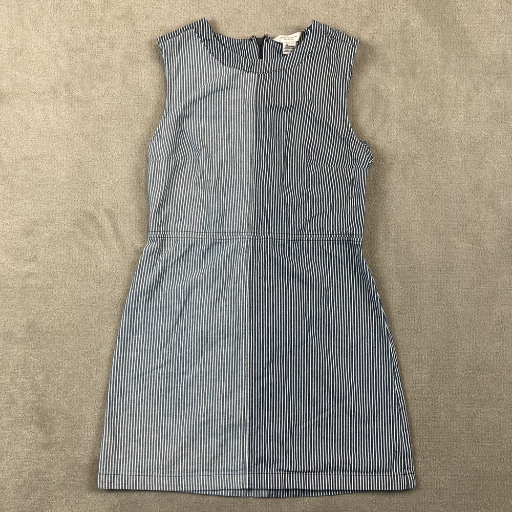 French Connection Dress Women 6 Blue White Hickory Stripe Cotton Mini Sleeveless